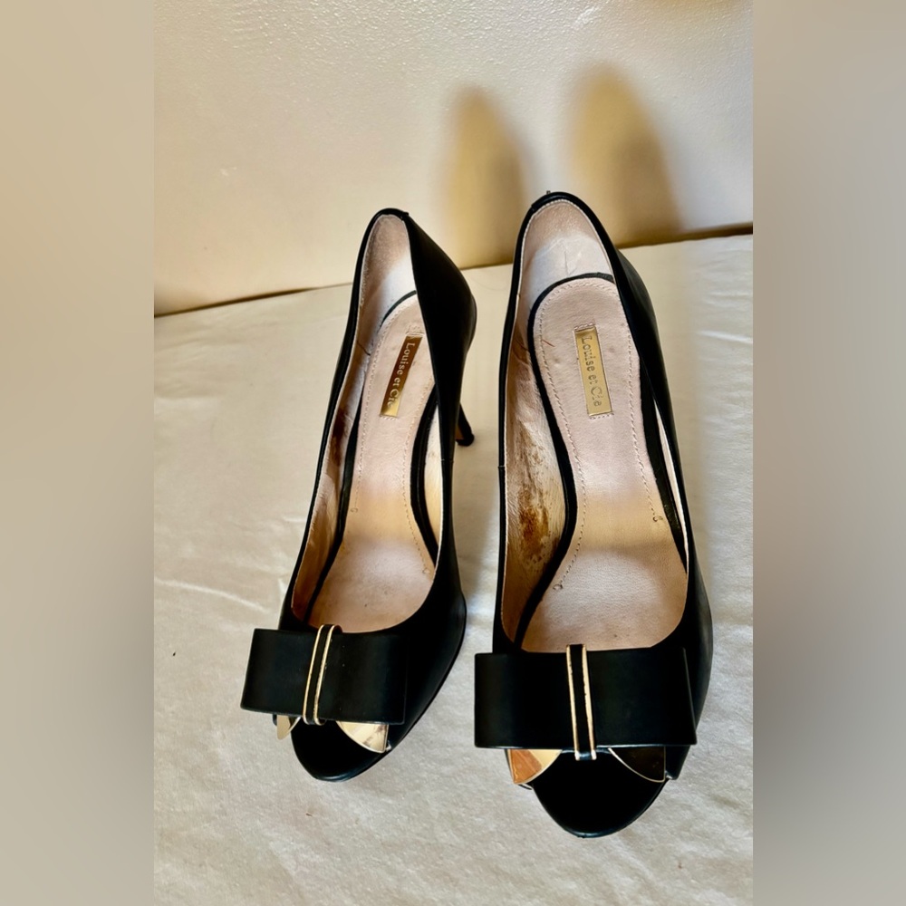 Louise et Cie Lo-Nadia black leather bow pumps Black Women's Heels Sz 8.5B